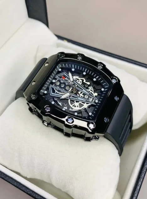 Black Skeleton Chronograph Watch for Men