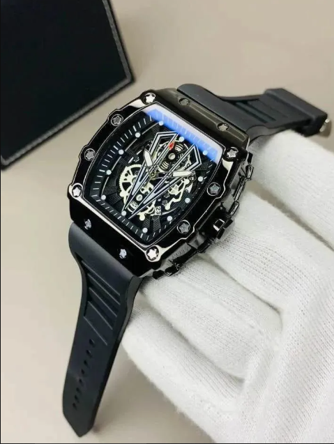 Black Skeleton Chronograph Watch for Men