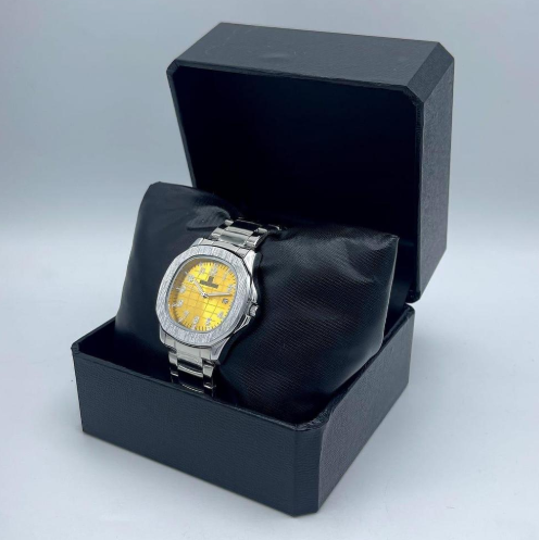 Men's Stainless Steel Analog Watch with Yellow Dial