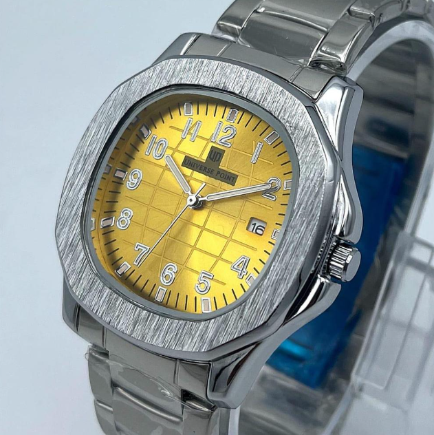Men's Stainless Steel Analog Watch with Yellow Dial