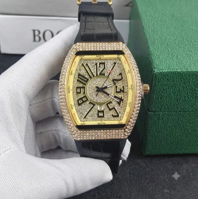 Diamond Stone Men's Luxury Fashion Watch - Black Gold