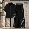 Star Streak Print Unisex Zip-Up Co-Ord Set | Black Shirt & Wide-Leg Pants